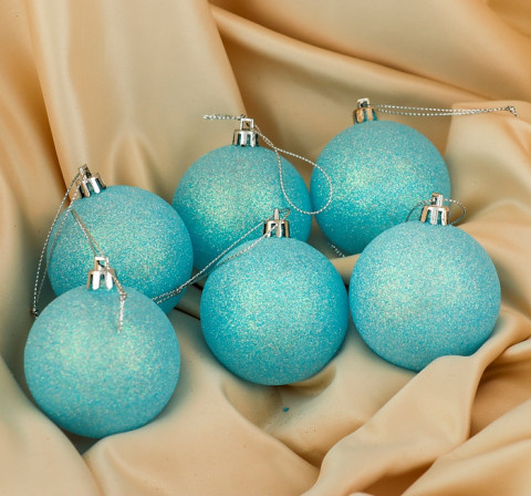 Набор новогодних елочных шаров голубые с глиттером