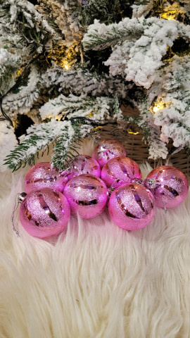 Набор новогодних елочных шаров "Новогодний узор" Розовый