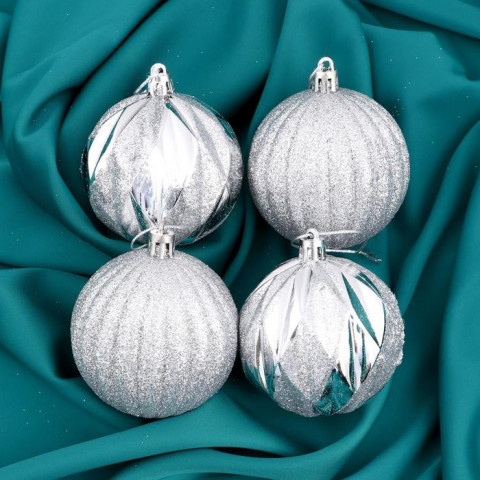 Набор новогодних елочных шаров "Сияние грани" серебро