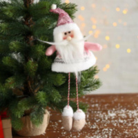 Новогодняя елочная игрушка "Дед Мороз в колпачке с пайетками-длинные ножки", розовый