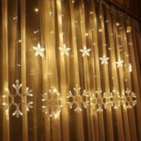 Новогодняя светодиодная гирлянда "Бахрома "Звезды", 6 маленьких звезд + 6 больших Снежинок, теплый цвет