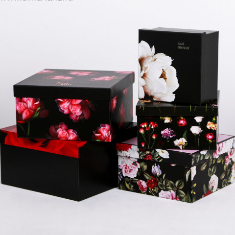 Коробка «Цветочный сад», черный, квадрат