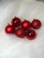 Набор новогодних елочных шаров 3 дизайна, Красный(матовый, глянец и блестящий)