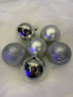 Набор новогодних елочных шаров 3 дизайна, Серебро(матовый, глянец и блестящий)