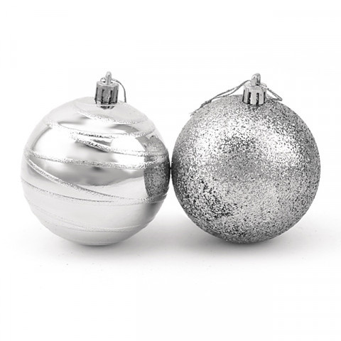 Набор новогодних елочных шаров Серебряные, 2 дизайна