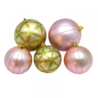 Набор новогодних елочных шаров "Геометрия" с золотом (розовый и золотой)